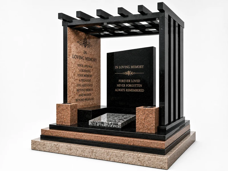 Rustenburg granite tombstone with colour detailing and a modern design from Queen Funeral Holding