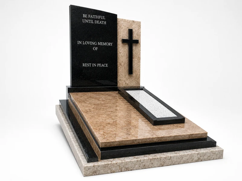Rustenburg granite tombstone with colour detailing from Queen Funeral Holding